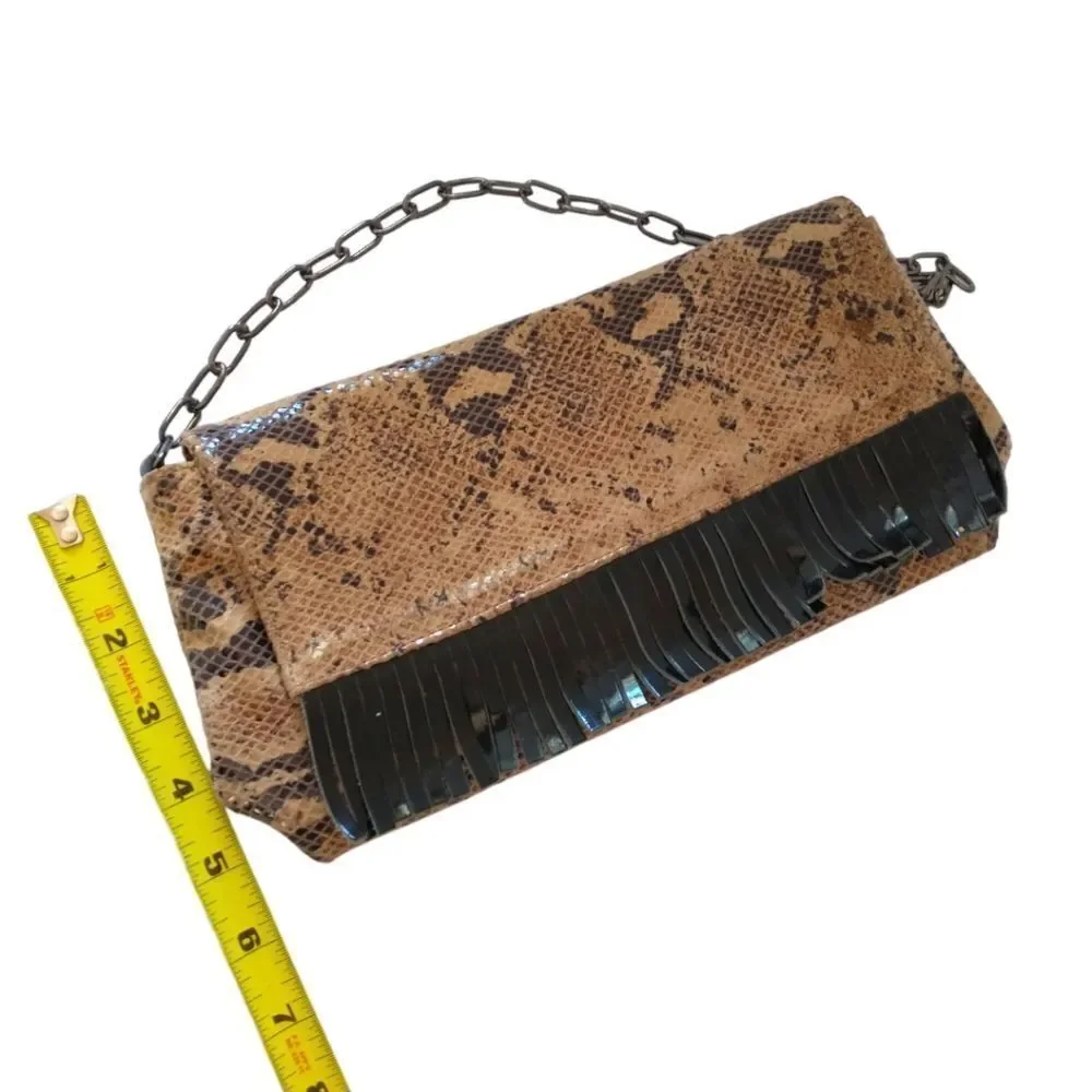 Y2K Animal Print Shoulder Bag Handbag Purse Italy Chain Fringe Leather Biker - Picture 2 of 16